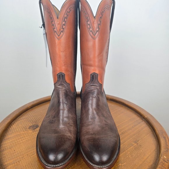 LUCCHESE MEN'S SIZE 14D, MADE IN USA Handmade BROWN Calfskin Western Boots NWT - Picture 2 of 8
